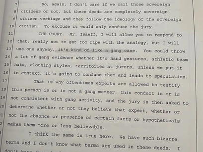 Comparing My case to a Gang Case & ALLOWING SOVEREIGN Citizen Verbiage was PREJUDICIAL (19).